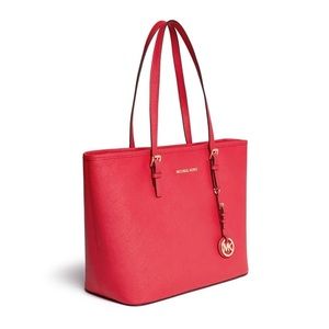 Red 'jet Set Travel' Saffiano Leather Zip Tote